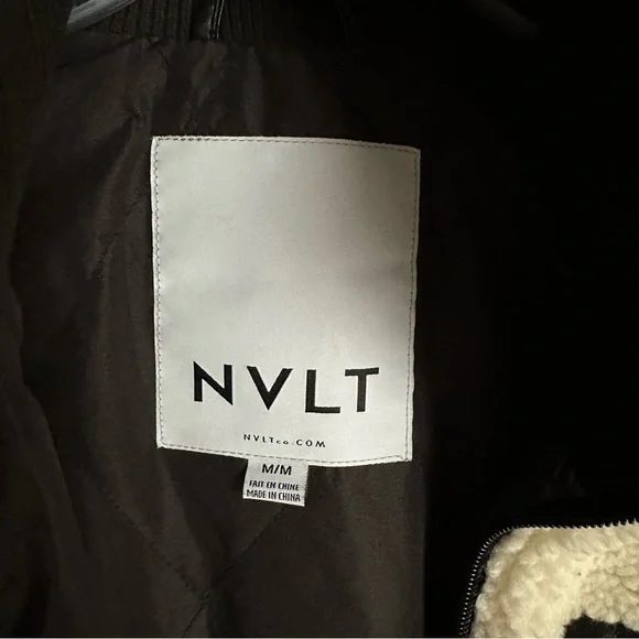 NVLT Anthropologie cream sherpa fleece longline jacket w/ faux leather accent - Picture 10 of 12